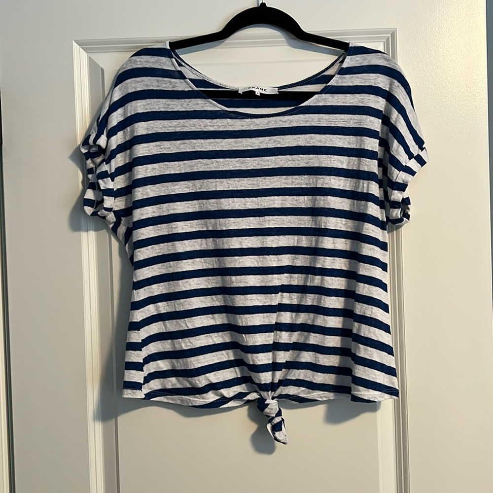 Frame 100% linen stripe tie knot top